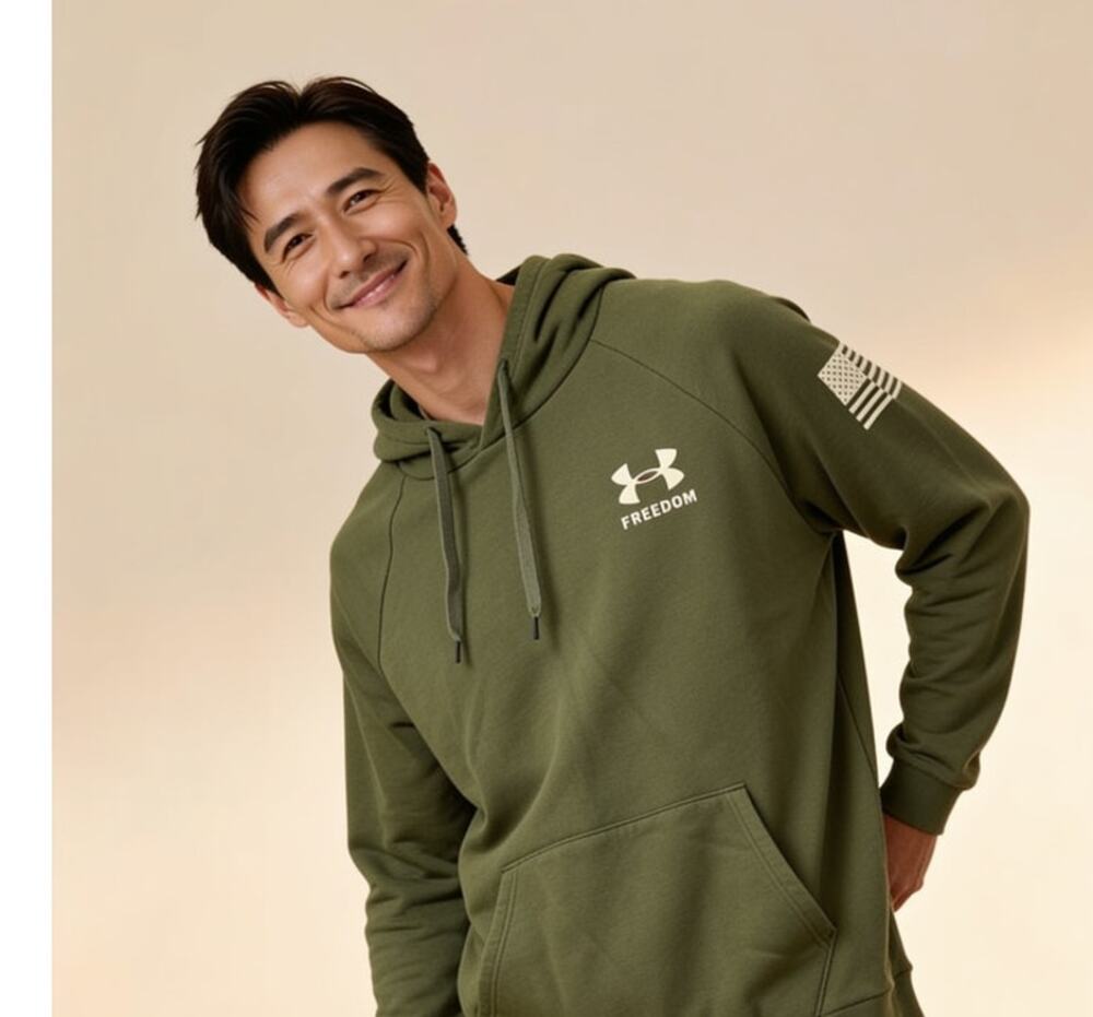 Under Armour Freedom Hoodie Olive Green Fleece Pullover XL Loose Fit